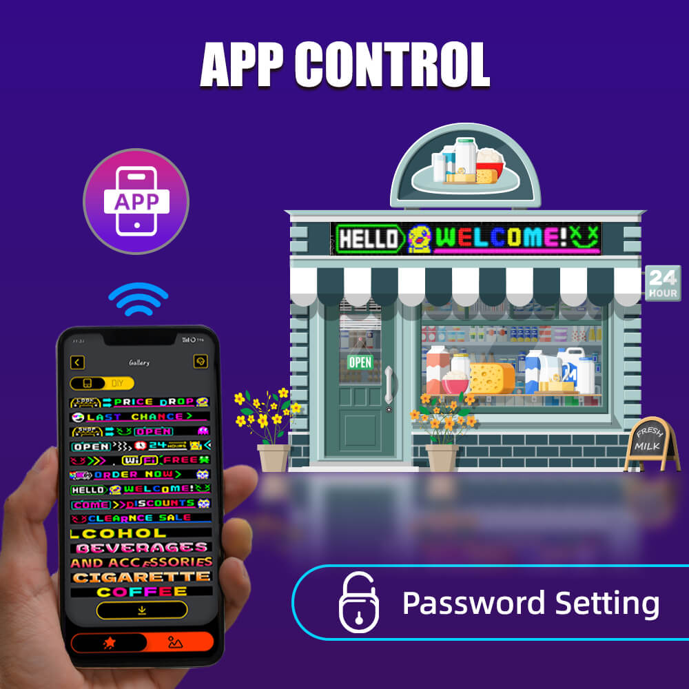 Gelrova Programmable LED Sign – 52"x7.5" Scrolling Display