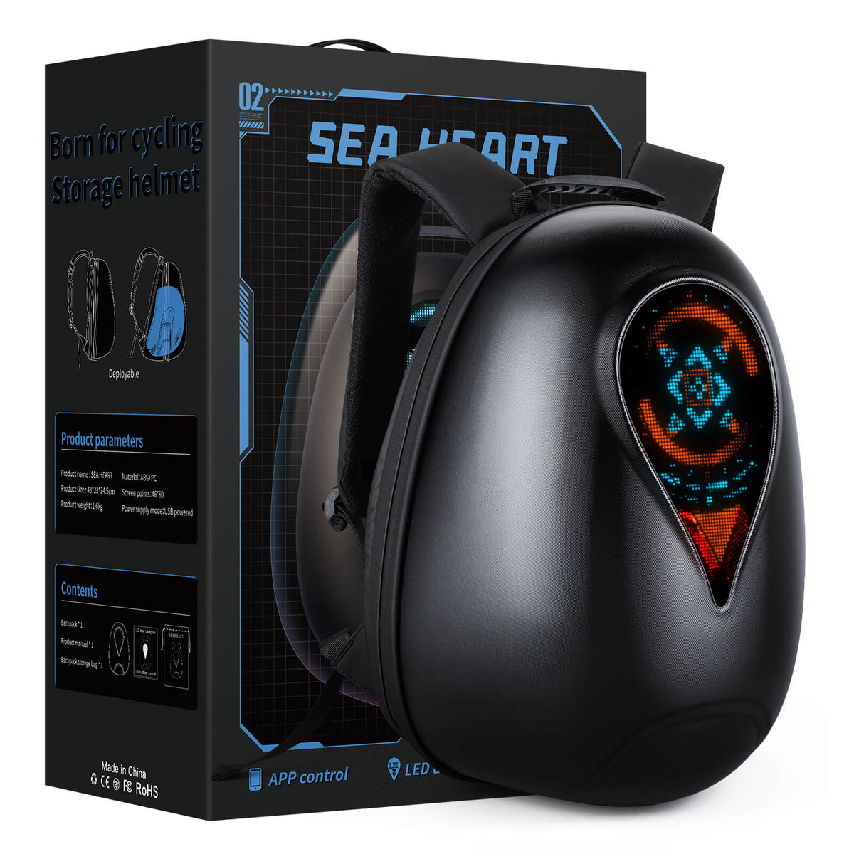 Gelrova Motorcycle LED Backpack - Sea Heart Series - 17" - Black