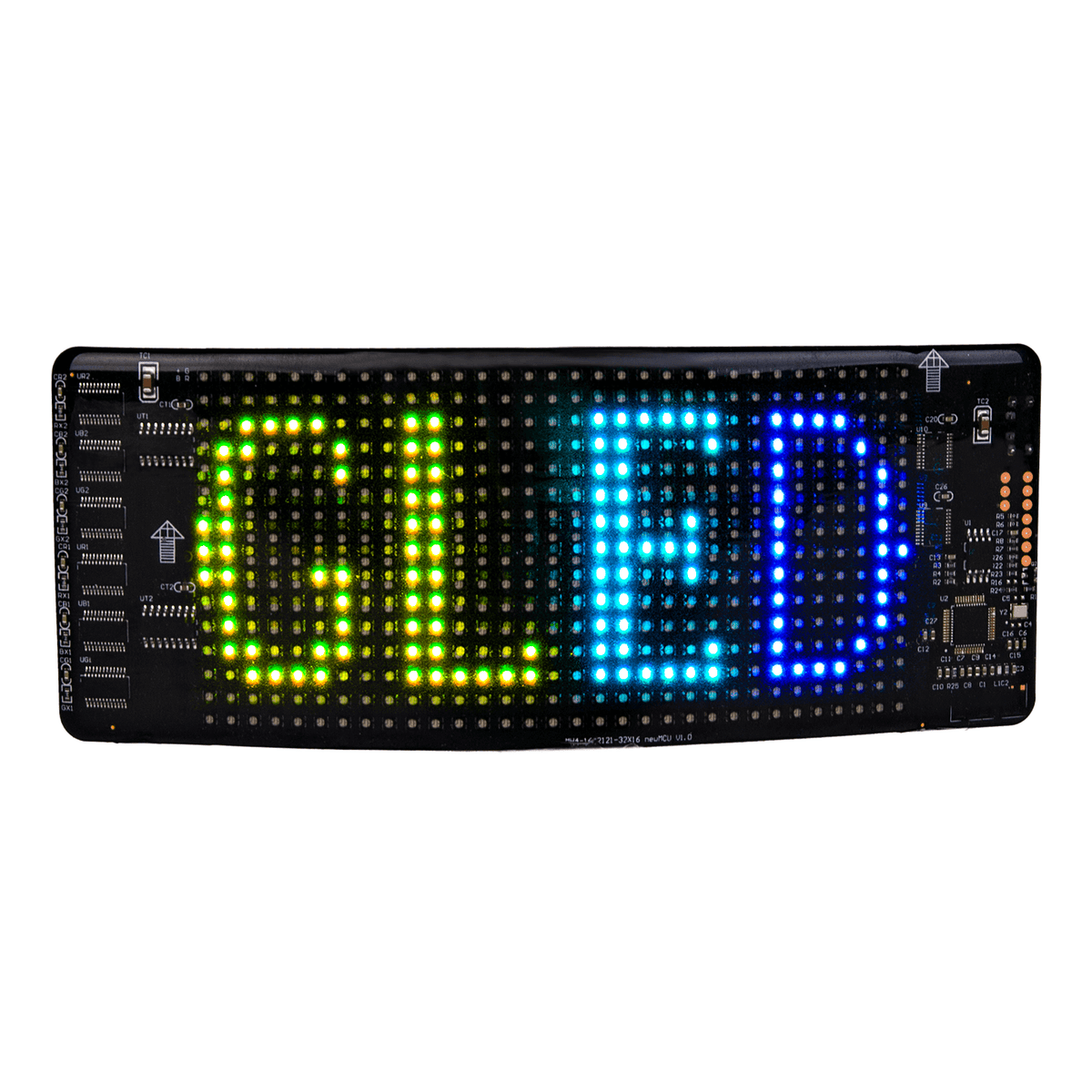 Flexible Car LED Display showing vibrant colored messages and animations for customizable vehicle personalization.