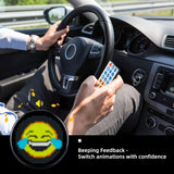 Driver using Gelrova LED Car Sign remote control to switch animations while driving