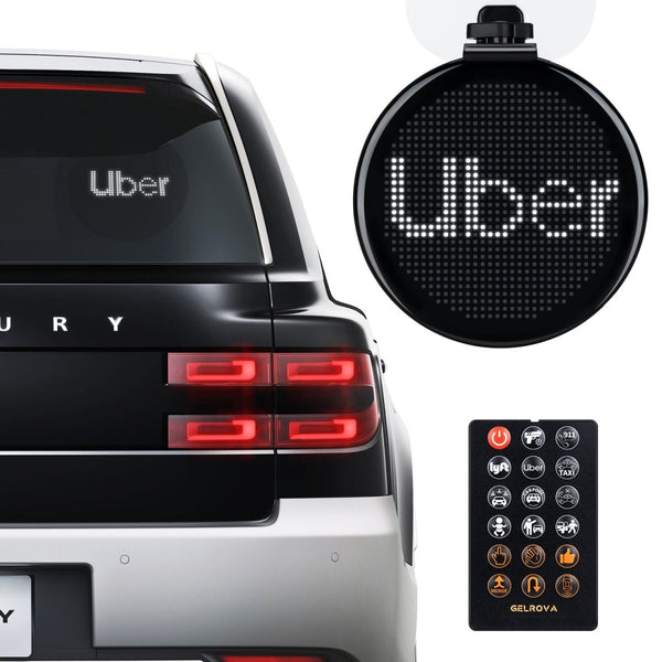 Gelrova LED Car Sign - Car Star 5 Driver Version displaying 'Uber' with remote control for drivers.