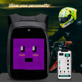 Gelrova LED Motorcycle Backpack with customizable display, showing pixel art and connected phone app.