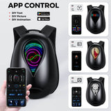 Gelrova Motorcycle LED Backpack features app-controlled LED display for custom text, images, and animations.