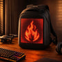 A smart LED backpack featured in a high-end tech desk setup alongside other cool gadgets for men like drones and mechanical keyboards.