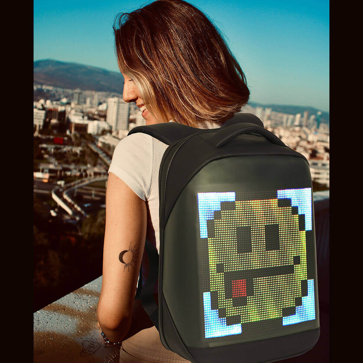 No Art Skills? No Problem! 10 Easy Ideas to Make Your LED Backpack Awesome - Smiley face design on LED backpack.