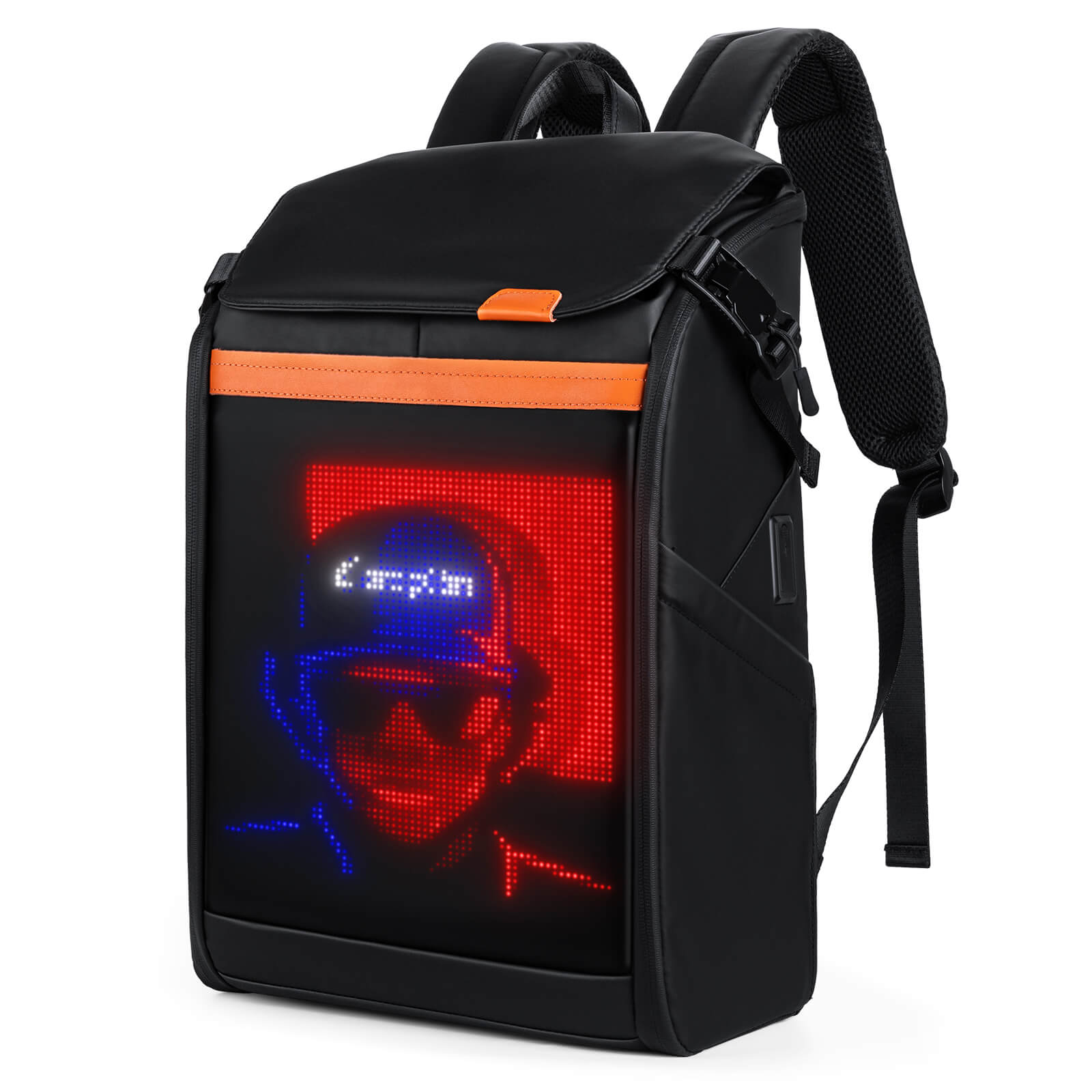 Gelrova LED Backpack – Clash Series 17" with programmable LED display showcasing custom graphics.