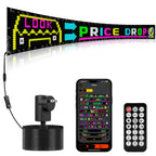 Gelrova Programmable LED Sign – 52"x7.5" Scrolling Display showcasing remote control and bright, colorful messages.