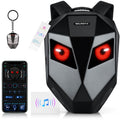 Gelrova LED Motorcycle Backpack - Knight Pro with Speaker 19" featuring programmable eyes, dual speakers, and helmet storage.