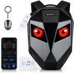 Gelrova LED Motorcycle Backpack - Knight Pro with Speaker 19" featuring programmable eyes, dual speakers, and helmet storage.