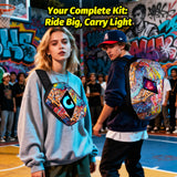 Gelrova LED Motorcycle Backpack Combo – Knight Backpack & Devil Eye Crossbody Bag in vibrant urban setting.