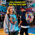 Gelrova LED Motorcycle Backpack Combo – Knight Backpack & Devil Eye Crossbody Bag in vibrant urban setting.