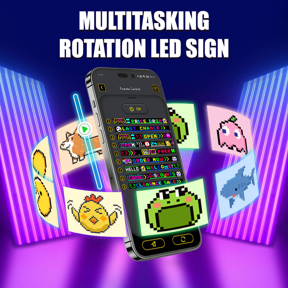 Gelrova Programmable LED Sign – 52"x7.5" Scrolling Display with multifunctional remote for vibrant animations.