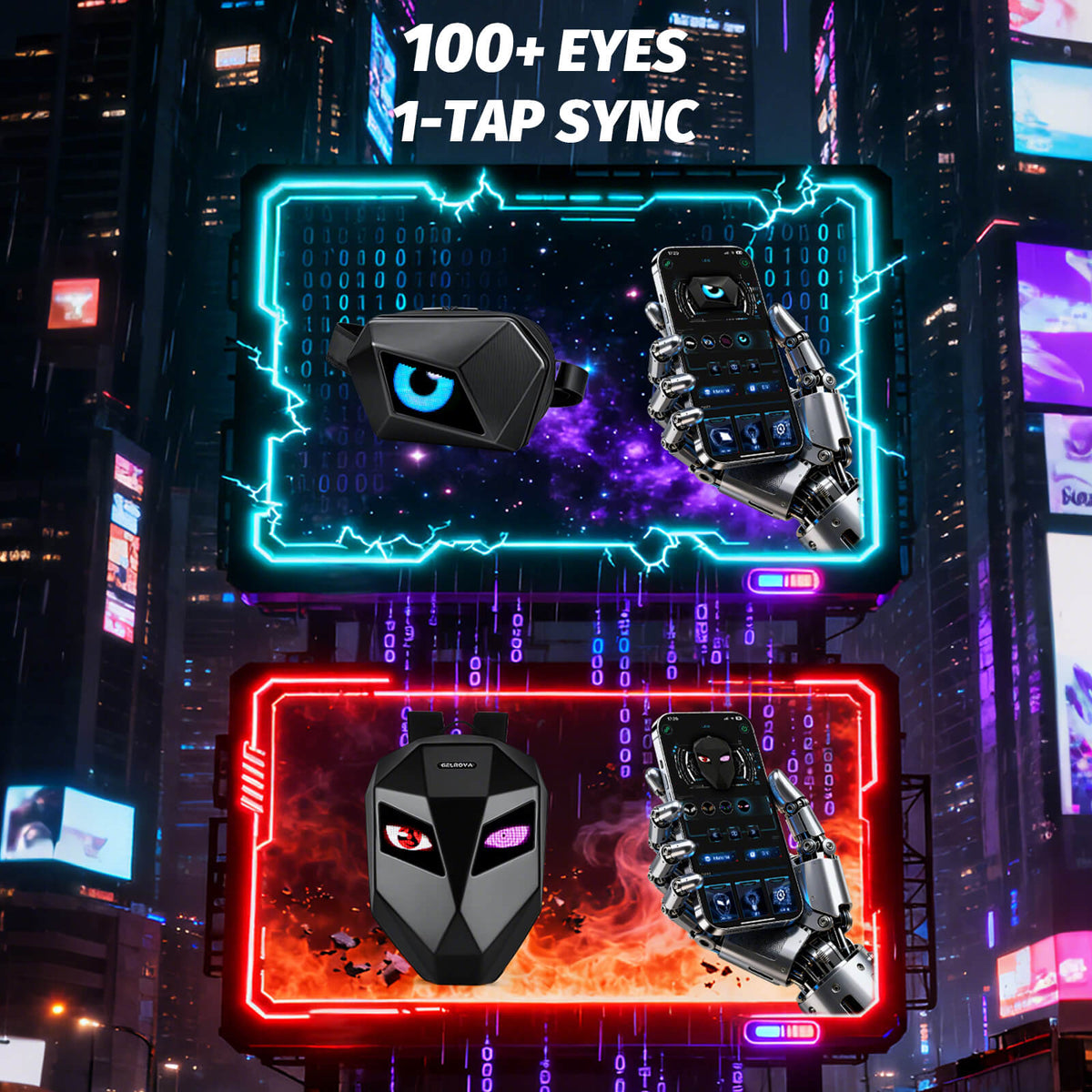 Gelrova LED Motorcycle Backpack Combo – Knight Backpack & Devil Eye Crossbody Bag with LED effects and synchronization features