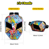 Gelrova LED Motorcycle Backpack Combo – Knight Backpack & Devil Eye Crossbody Bag showcasing 2-in-1 bundle with dimensions.