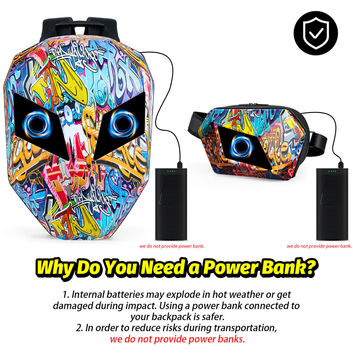 Gelrova LED Motorcycle Backpack Combo – Knight Backpack & Devil Eye Crossbody Bag with power bank connection.