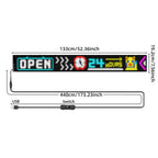 Gelrova Programmable LED Sign – 52"x7.5" Scrolling Display showcasing vibrant "OPEN 24 HOURS" messages.