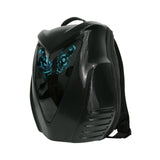Gelrova Owl Eyes LED Motorcycle Backpack showcasing vibrant owl eye LED design and sleek hard-shell construction.