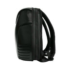 Side view of Gelrova Owl Eyes LED Motorcycle Backpack showcasing sleek black hard-shell design.