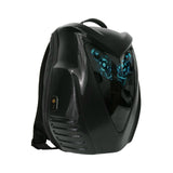 Gelrova Owl Eyes LED Motorcycle Backpack showcasing a sleek hard-shell design and dynamic LED owl eye display.