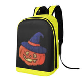 Gelrova T2 LED Backpack in black and neon yellow with a pumpkin design for Halloween.