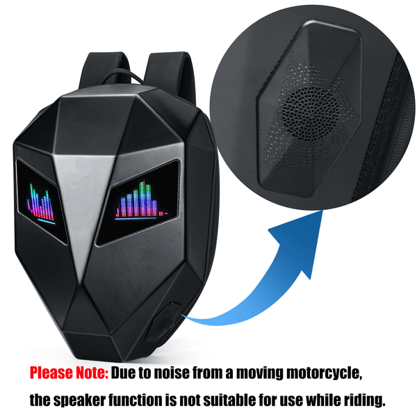 Gelrova LED Motorcycle Backpack - Knight Pro with Speaker 19" featuring programmable eyes and speaker function.