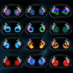 Colorful animated LED displays showcasing various eye patterns for the Gelrova LED Crossbody Bag.