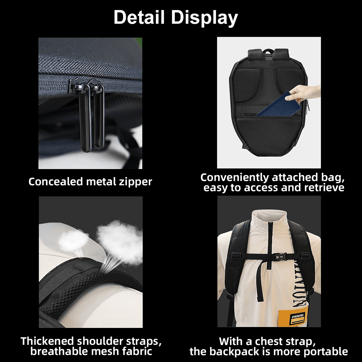 Gelrova LED Motorcycle Backpack - Knight Pro with Speaker 19" showcasing concealed zipper, breathable straps, and easy-access pocket.