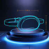 Dimensions of the Gelrova LED Crossbody Bag showcased in a futuristic blue outline on a dark background.