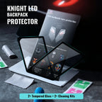 Gelrova Tempered Glass Screen Protector for Knight Series LED Motorcycle Backpack on display with cleaning kits.