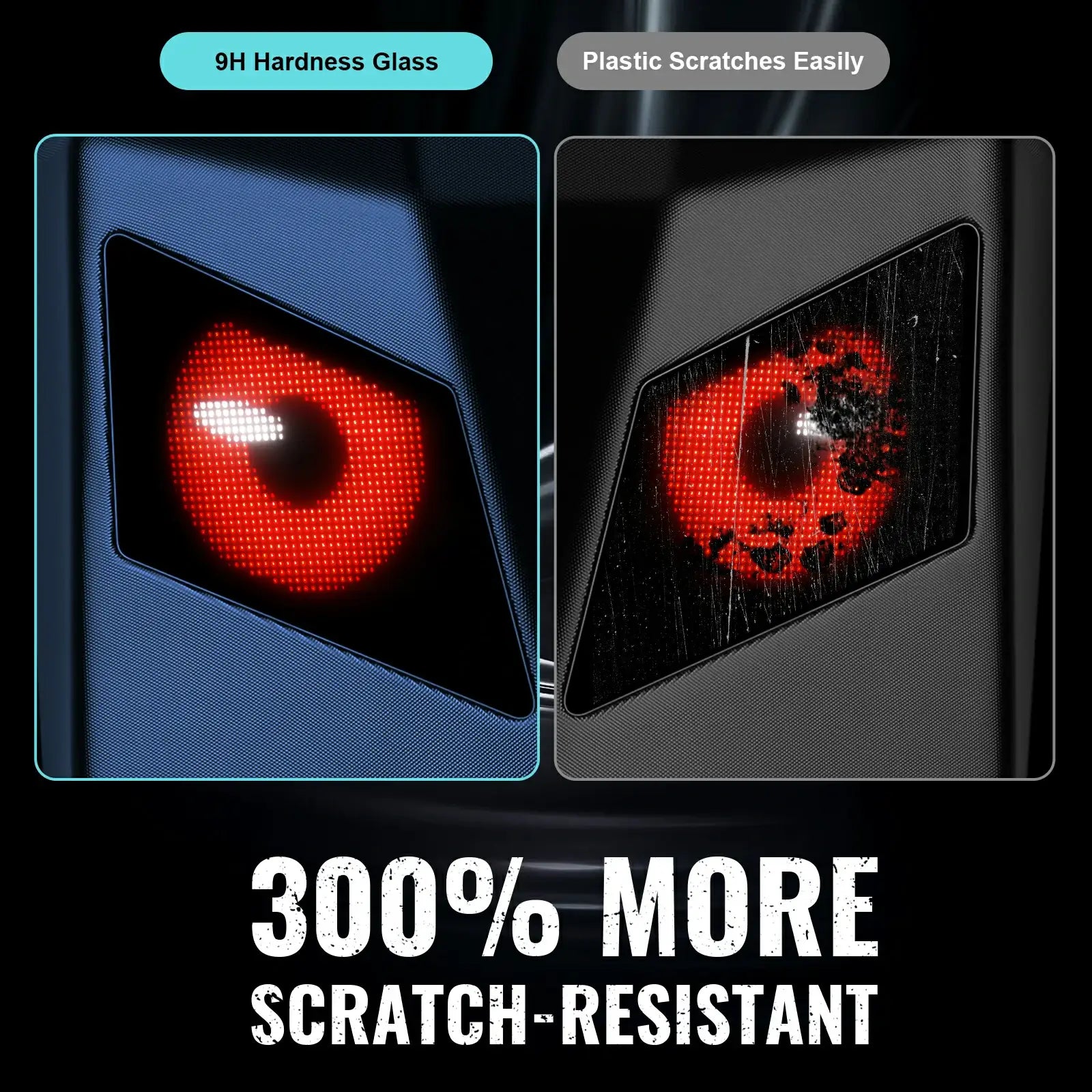 Comparison of Gelrova Tempered Glass Screen Protector for Knight Series LED Motorcycle Backpack showcasing scratch resistance.