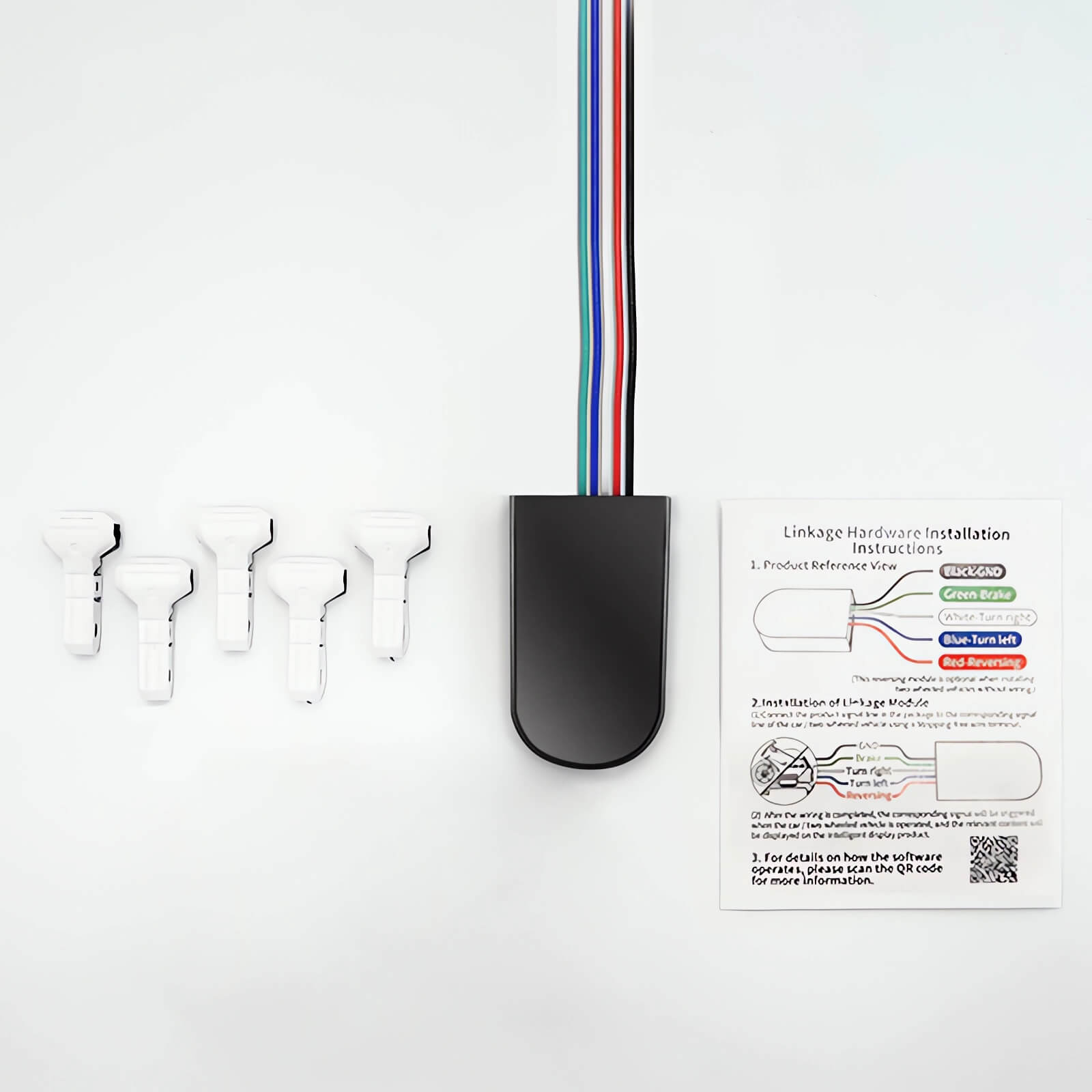 Gelrova Wireless Motorcycle Signal Sync Module installation kit with wiring harness and instruction manual.