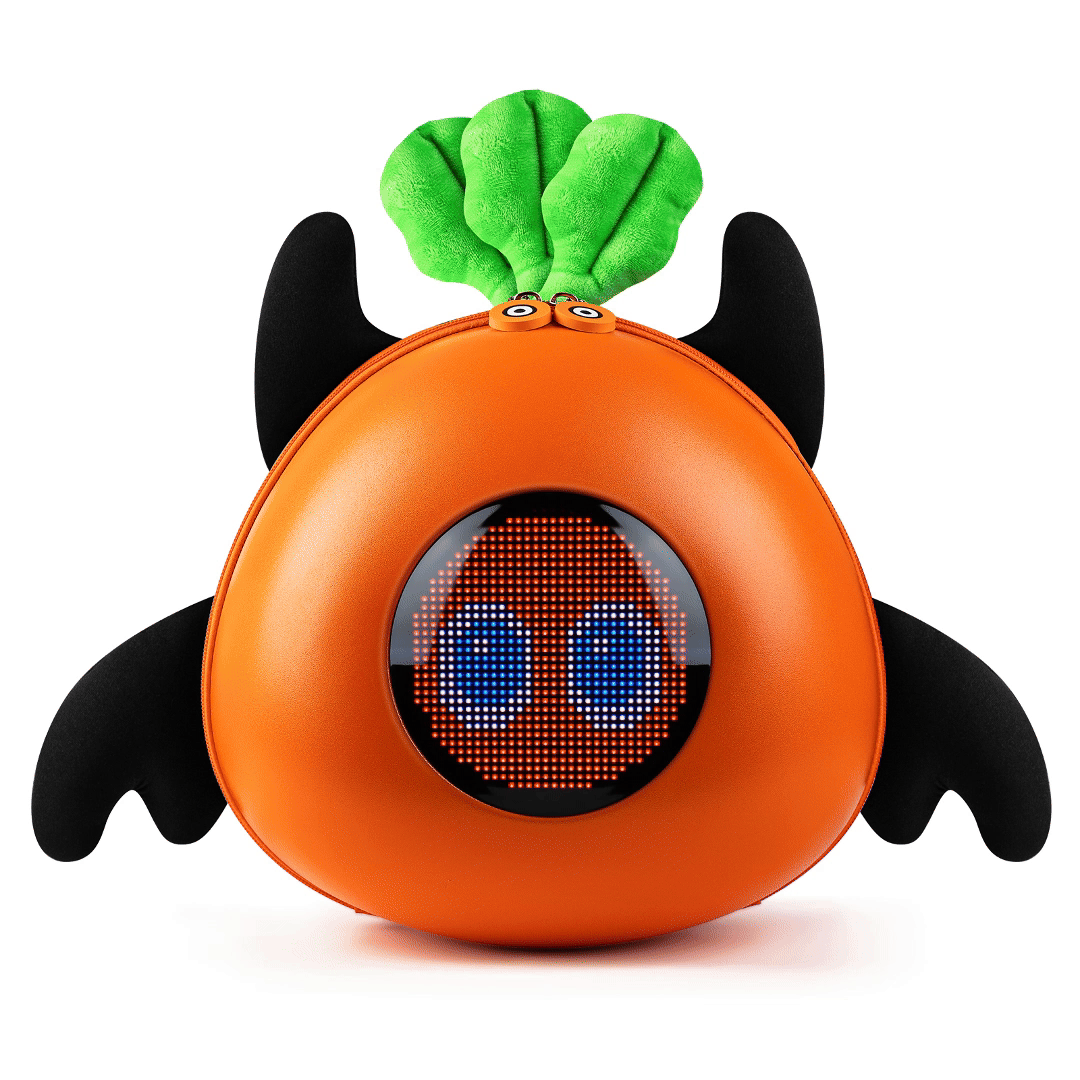 Gelrova Carrot LED Backpack for Kids with cute carrot design and LED screen for emojis and animations.