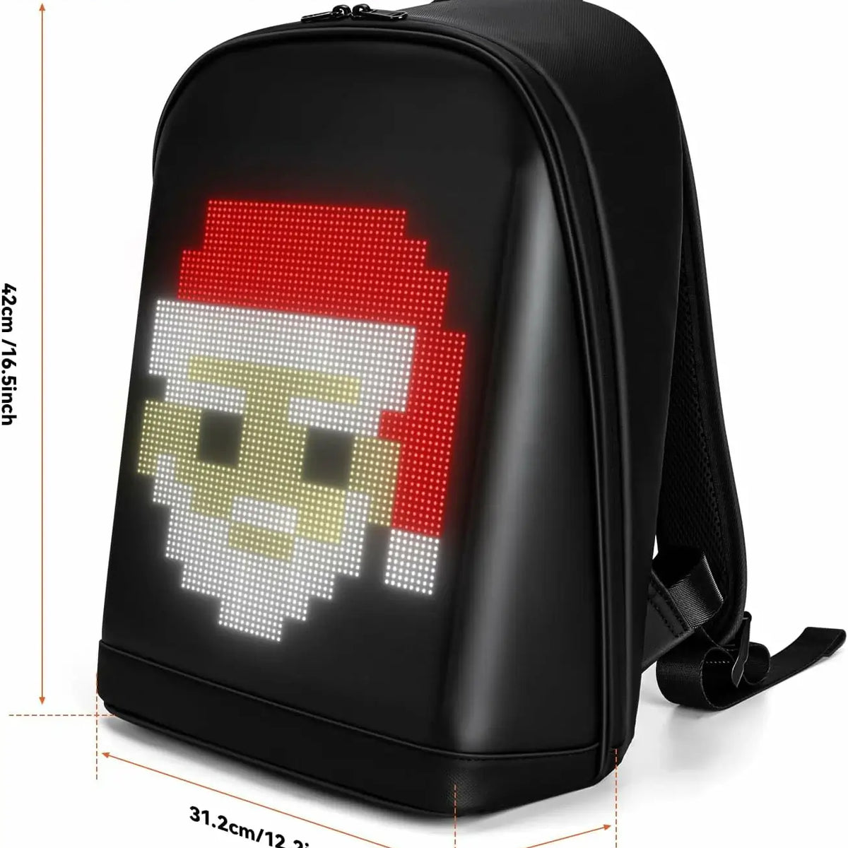 Gelrova T2 LED Backpack featuring customizable Santa design on LED display, perfect for style and safety.