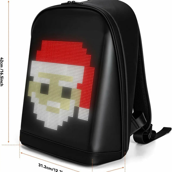 Gelrova T2 LED Backpack featuring customizable Santa design on LED display, perfect for style and safety.