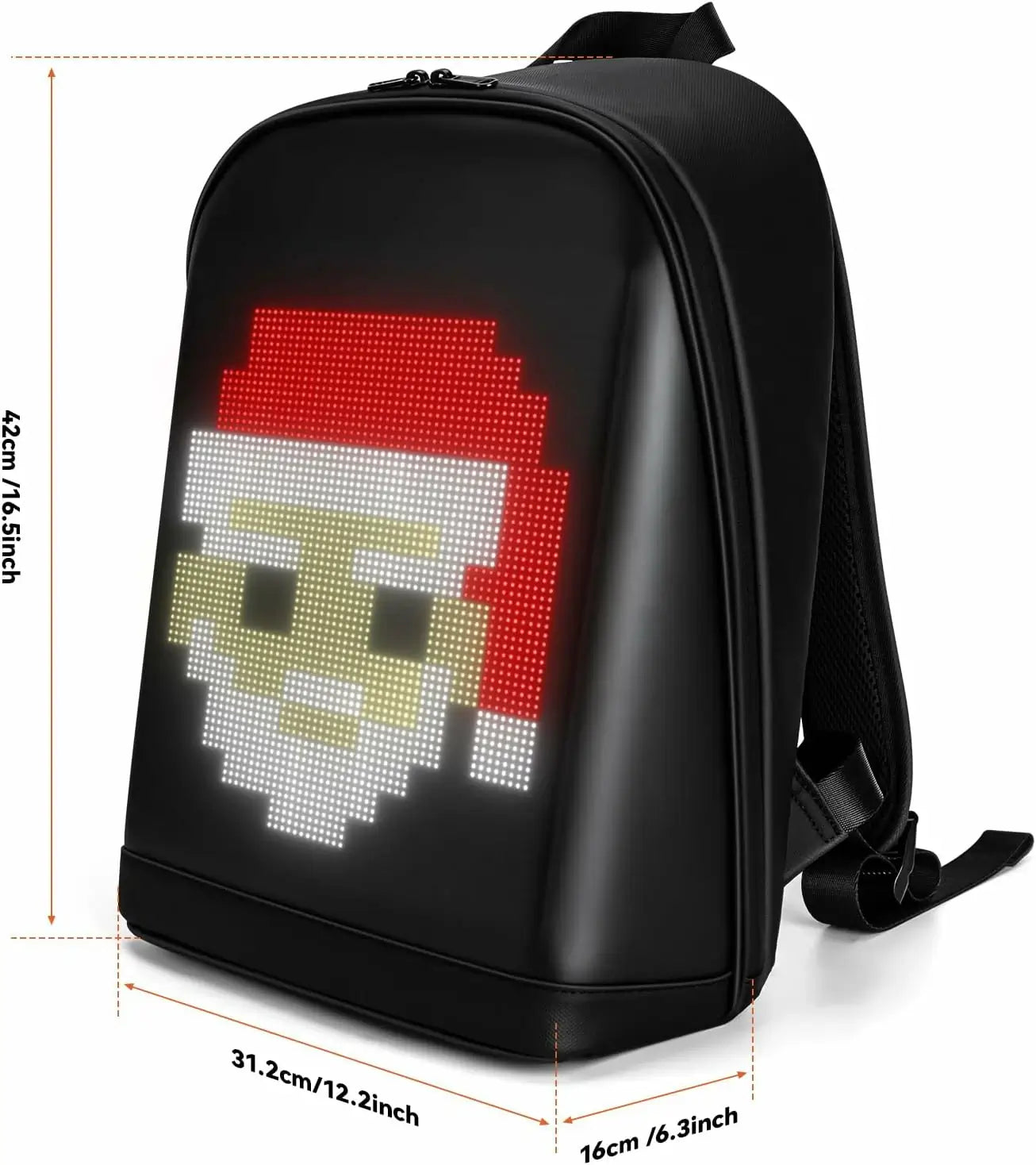 Gelrova T2 LED Backpack – 16.5" featuring customizable LED Santa graphic display.