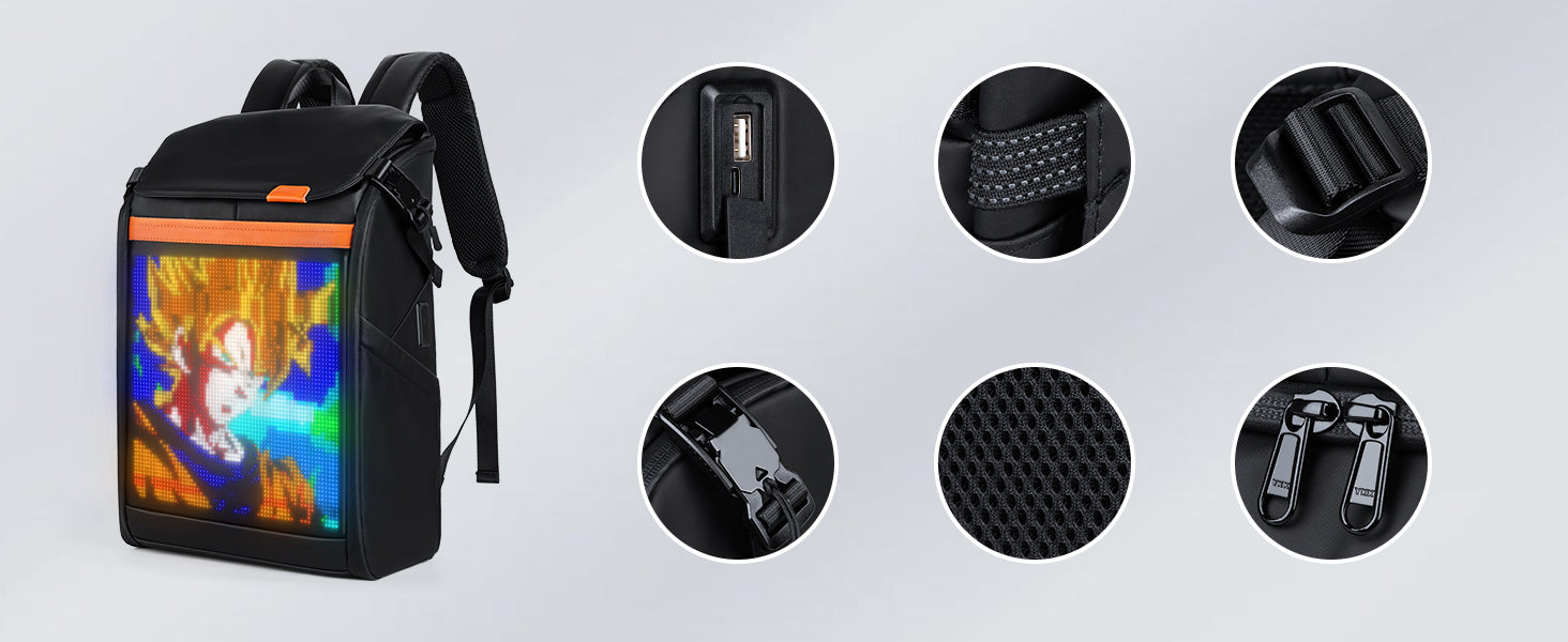 led backpack with programmable screen