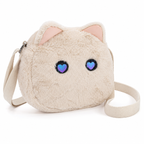 Cute Plush Cat Crossbody Bag with LED Animated Eyes, 6 Dynamic Eye Modes Fluffy Kitty Shoulder Purse, Kawaii Cartoon Cat Face Furry Sling Bag for Women Girls Daily Outfit Dating Gift