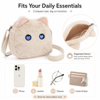 Cute Plush Cat Crossbody Bag with LED Animated Eyes, 6 Dynamic Eye Modes Fluffy Kitty Shoulder Purse, Kawaii Cartoon Cat Face Furry Sling Bag for Women Girls Daily Outfit Dating Gift