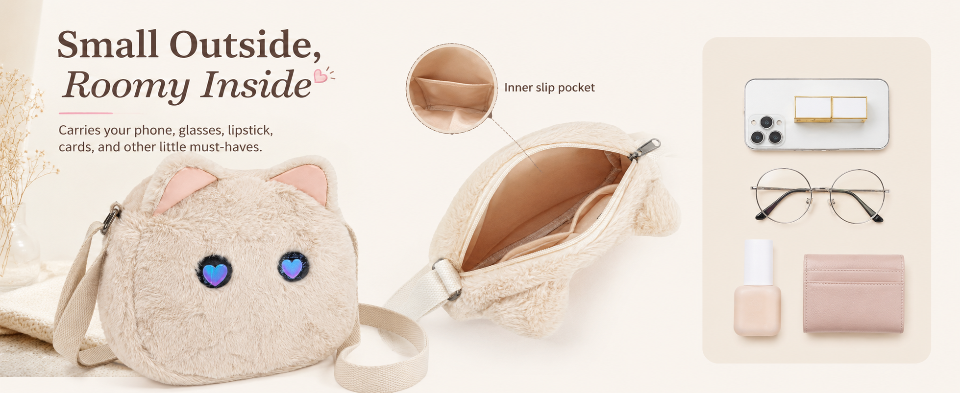 Cute Plush Cat Crossbody Bag with LED Animated Eyes, 6 Dynamic Eye Modes Fluffy Kitty Shoulder Purse, Kawaii Cartoon Cat Face Furry Sling Bag for Women Girls Daily Outfit Dating Gift