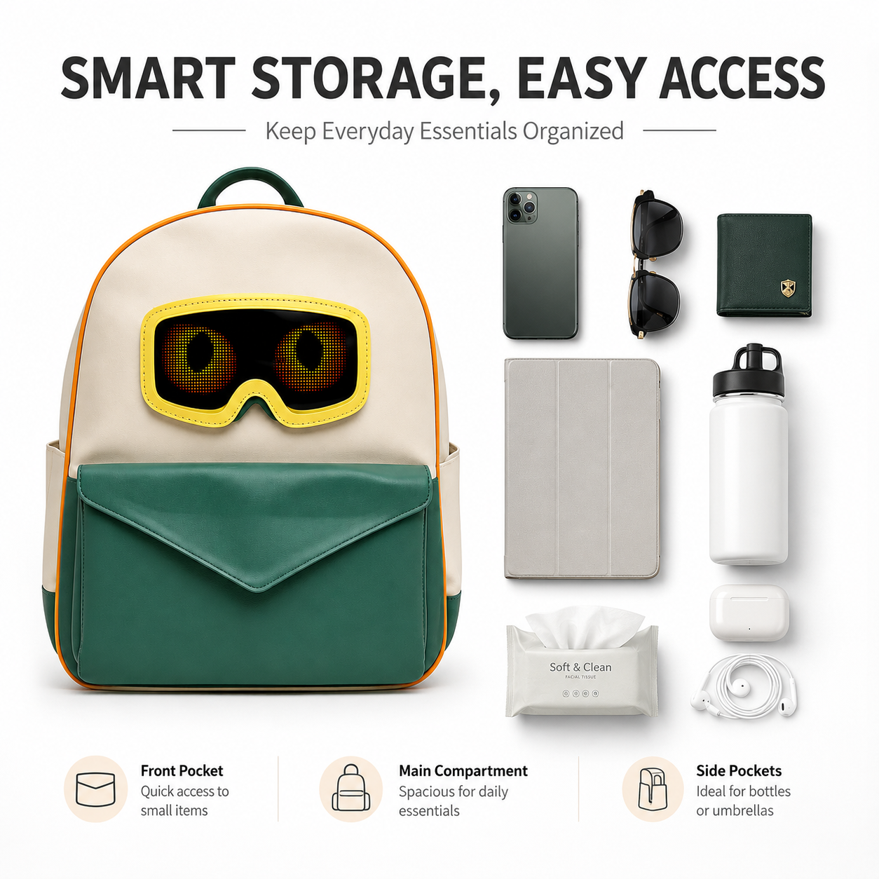 Gelrova Smart LED Display Backpack,T10, Loy APP Bluetooth Custom Text Image Animation LED Display Backpack, Splash Resistant PU Daypack for Adults & Kids,, DIY Customizable Pixel Animation Backpack via Loy APP Bluetooth