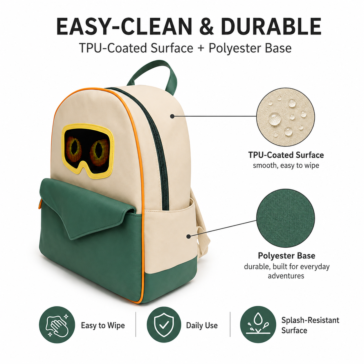 Gelrova Smart LED Display Backpack,T10, Loy APP Bluetooth Custom Text Image Animation LED Display Backpack, Splash Resistant PU Daypack for Adults & Kids,, DIY Customizable Pixel Animation Backpack via Loy APP Bluetooth