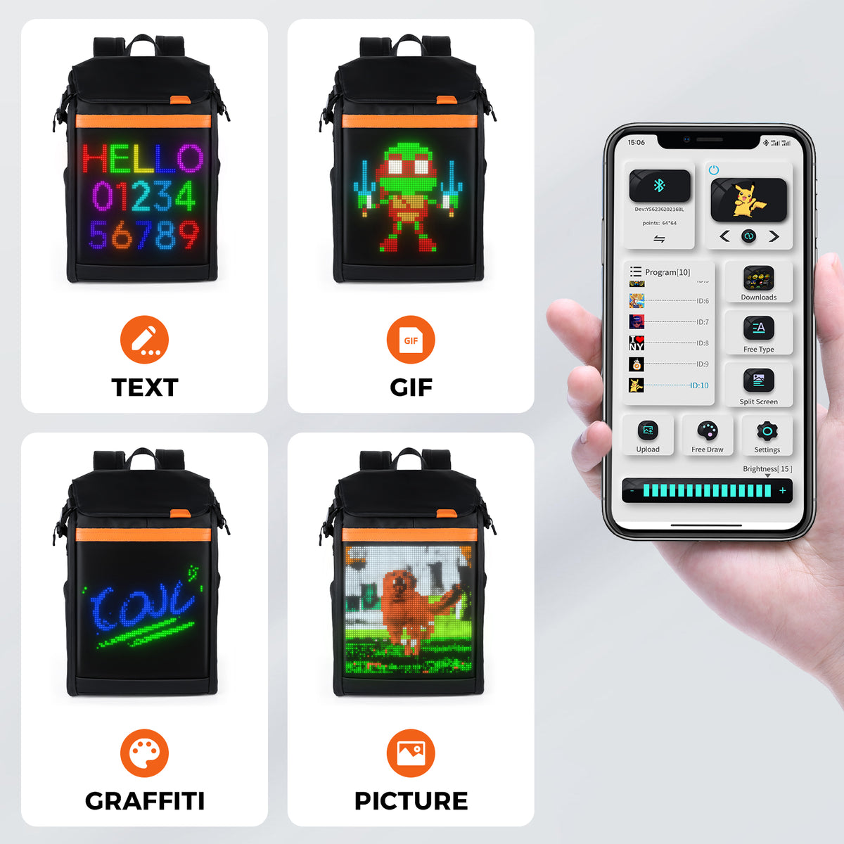 Gelrova LED Backpack – Clash Series DIY Display Screen Function Display