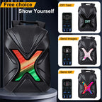 Gelrova LED Motorcycle Backpack – X Series showcasing customizable LED display for DIY text, images, and GIFs.