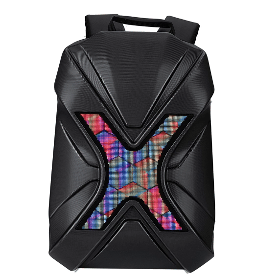 Gelrova LED Motorcycle Backpack – X Series with unique hard-shell design and vibrant X-shaped LED display.