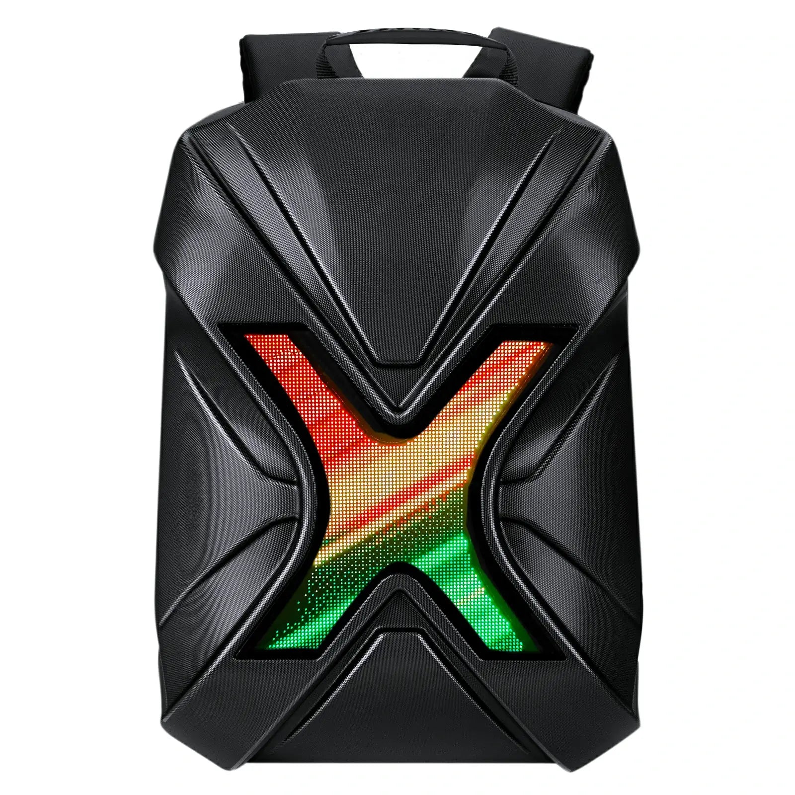 Gelrova LED Motorcycle Backpack – X Series with bold raised 'X' and colorful LED display for dynamic visuals.