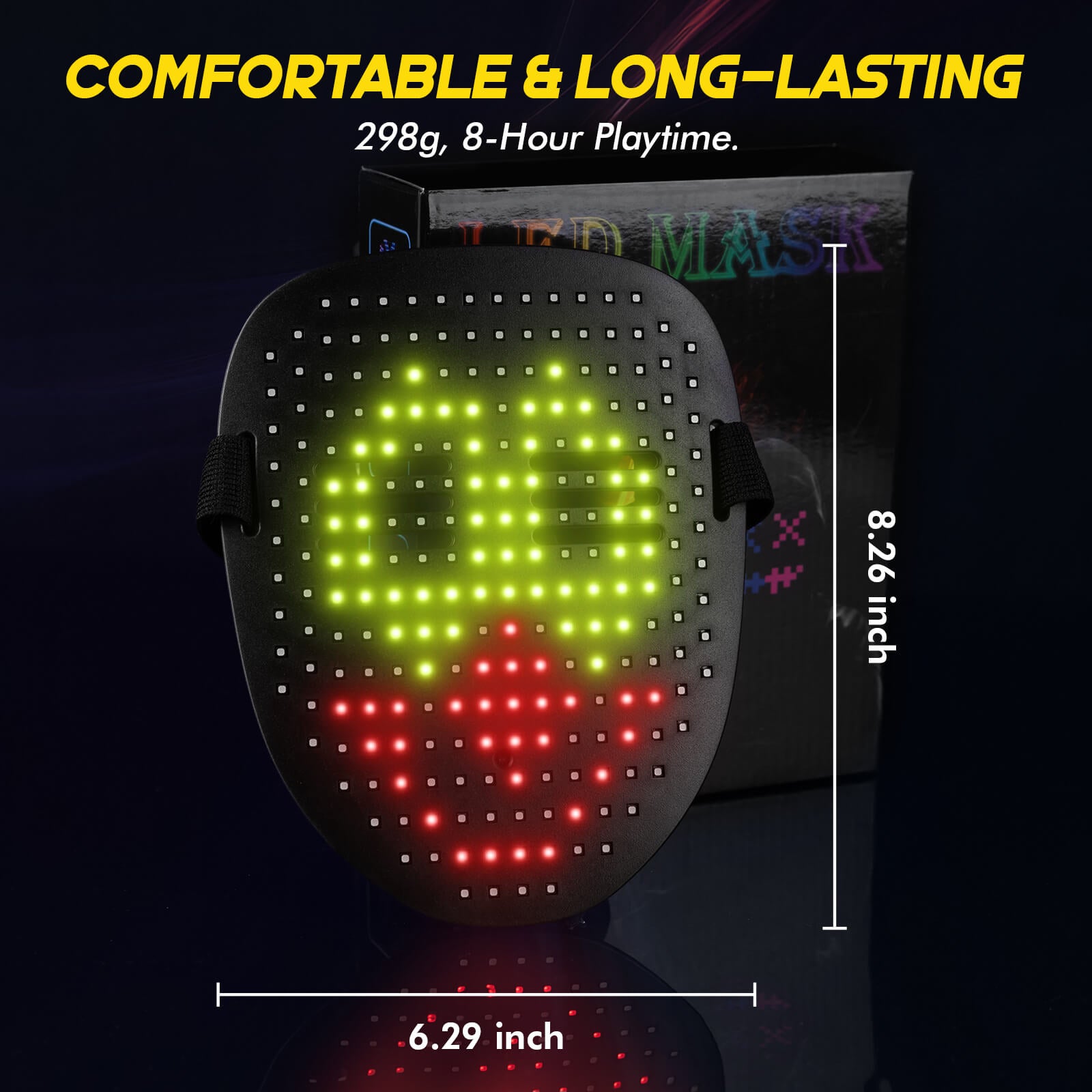 Gelrova Rave™ - Gesture Control Light Up Mask with LED design, comfortable, long-lasting, 8-hour playtime.