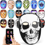 Gelrova CyberFace X - HD Video & Voice Control Light Up Mask displaying various designs and smartphone control.