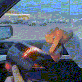 Person showcasing the Gelrova Customizable Car LED Display with vibrant animations in a car.
