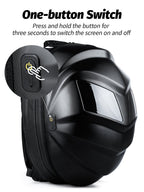 Close-up of the Gelrova LED Motorcycle Backpack's one-button switch for easy LED screen activation.