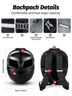 Gelrova LED Motorcycle Backpack Black Knight Series detailed features including luminous strip, scratch-resistant case, and chest buckle.